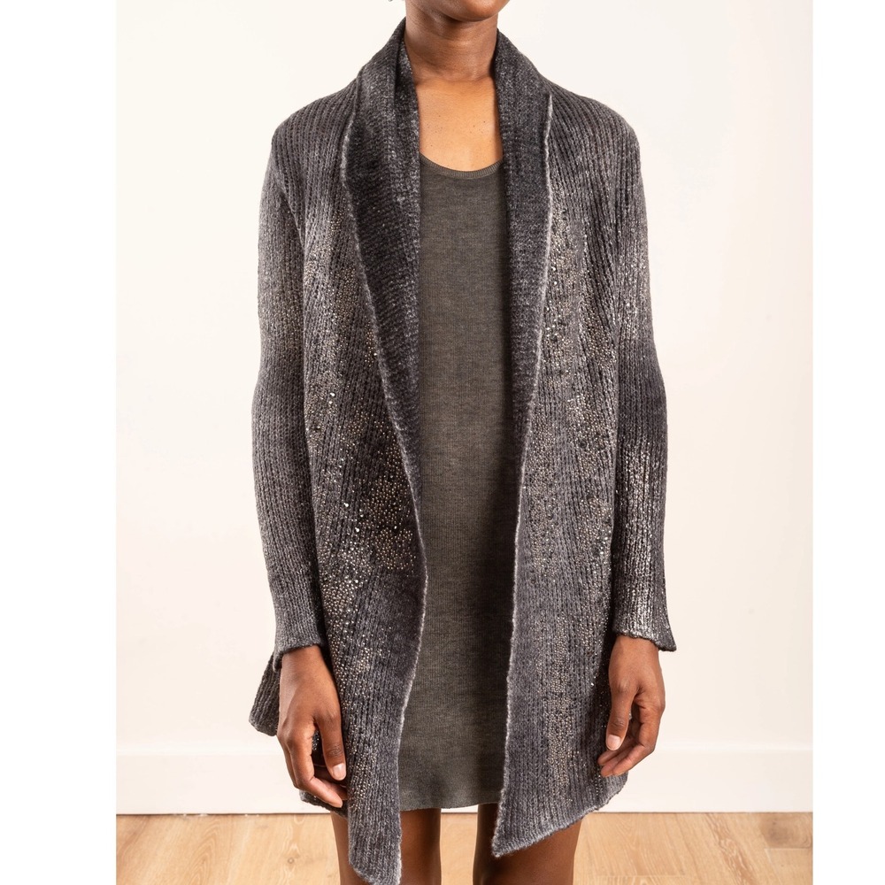 Avant Toi Grey Ombre Wool Silk Blend Open Front Cardigan Italy Womens